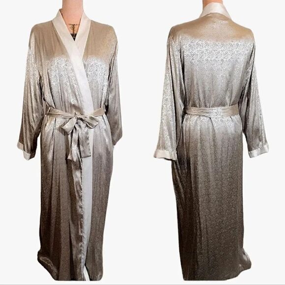 Victoria's Secret Other - Victoria's Secret 1999 Gold Ivory Satin Textured Long Kimono Robe M/ L